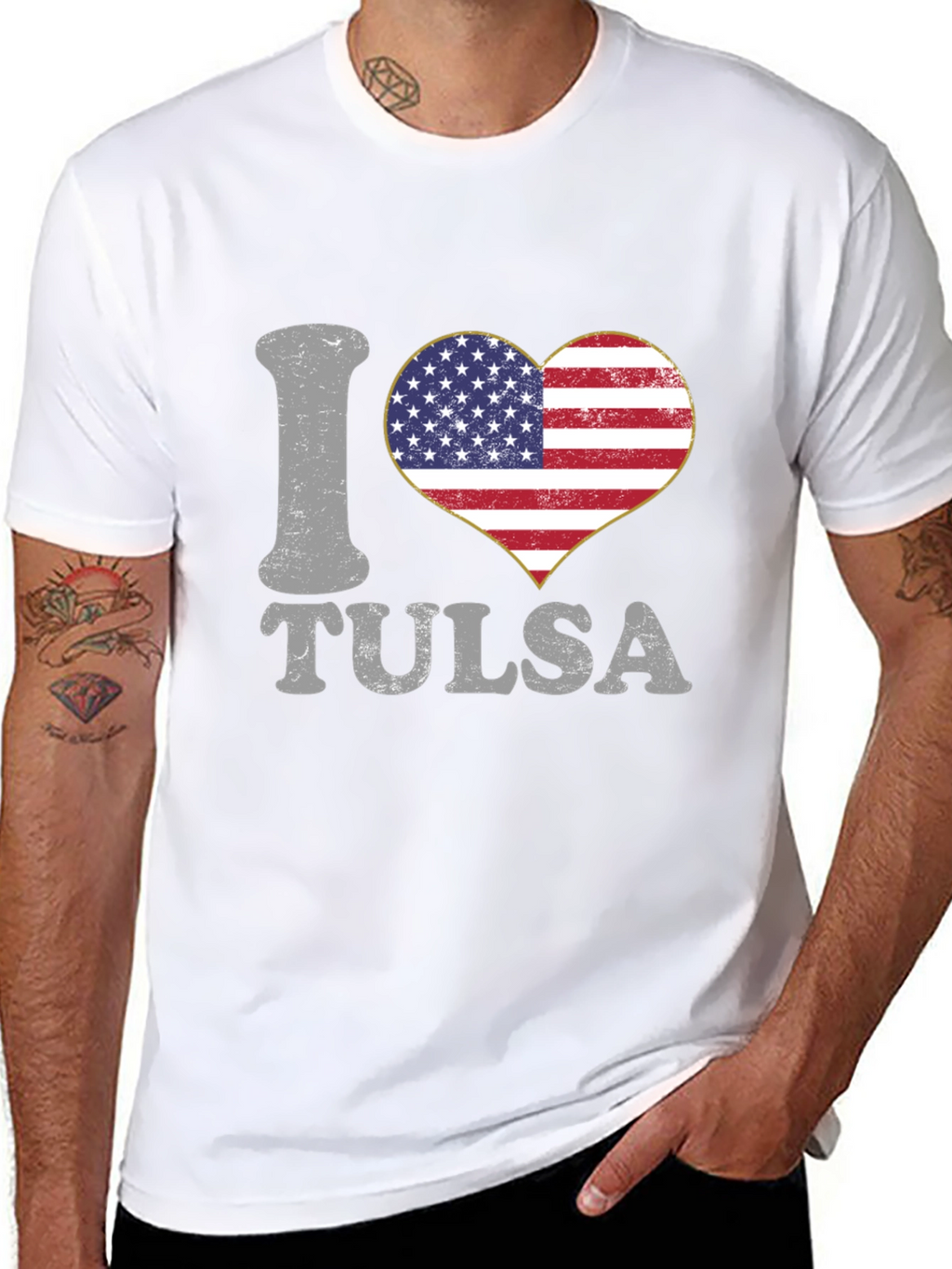 I Love Tulsa American Flag Heart Graphic T-Shirt
