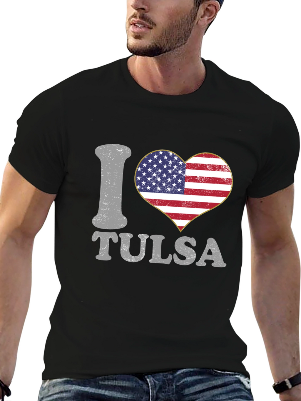 I Love Tulsa American Flag Heart Graphic T-Shirt