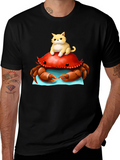 Crab & Cat Graphic Tee - Unique Black T-Shirt