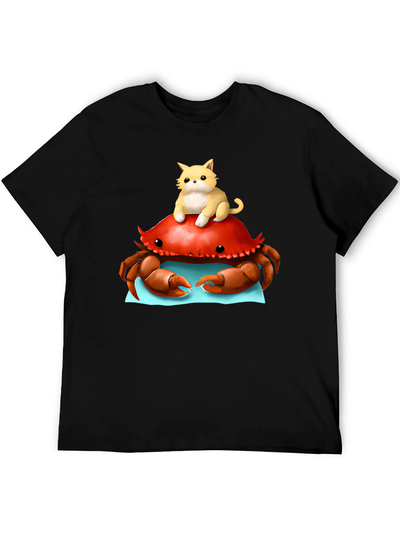 Crab & Cat Graphic Tee - Unique Black T-Shirt