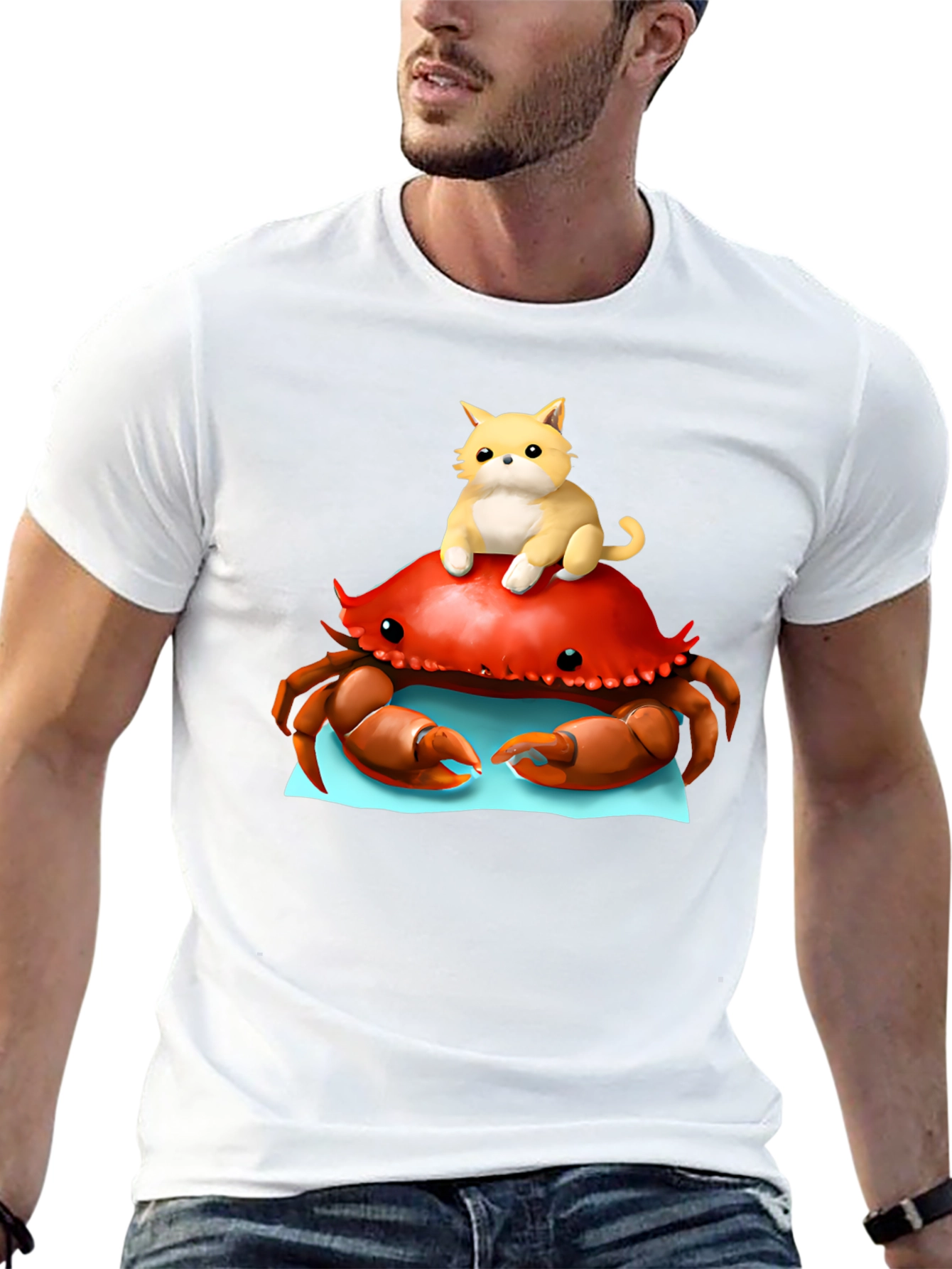 Crab & Cat Graphic Tee - Unique Black T-Shirt