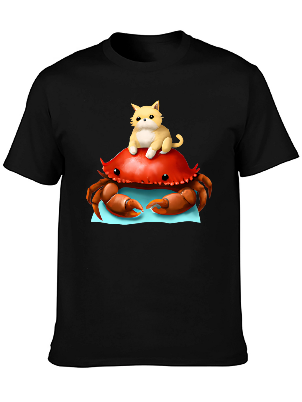 Crab & Cat Graphic Tee - Unique Black T-Shirt
