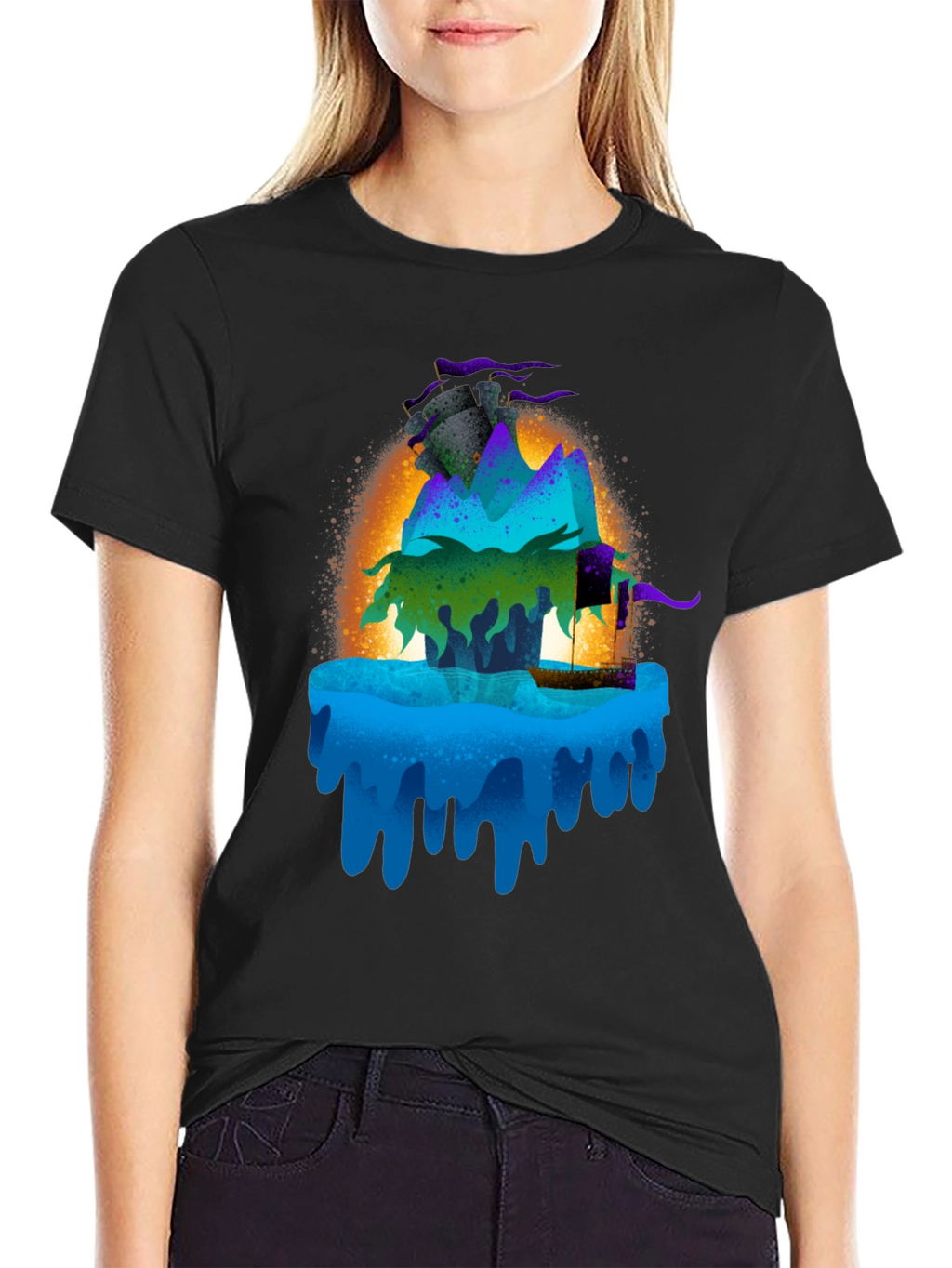 Mystic Island Graphic Tee - Black Cotton Blend