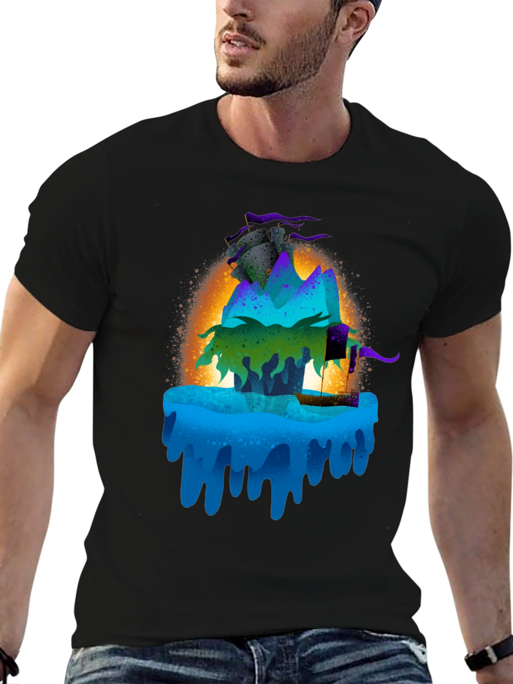 Mystic Island Graphic Tee - Black Cotton Blend