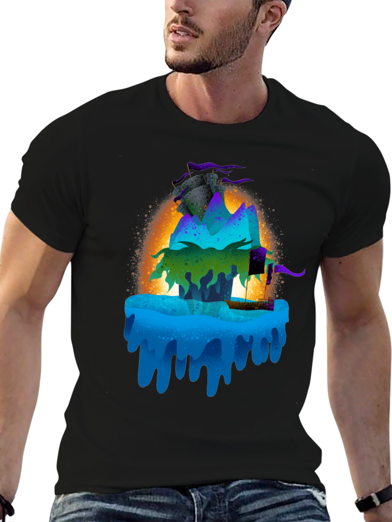 Mystic Island Graphic Tee - Black Cotton Blend