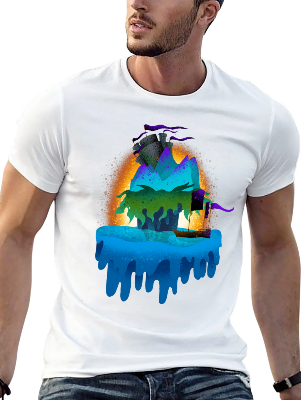 Mystic Island Graphic Tee - Black Cotton Blend