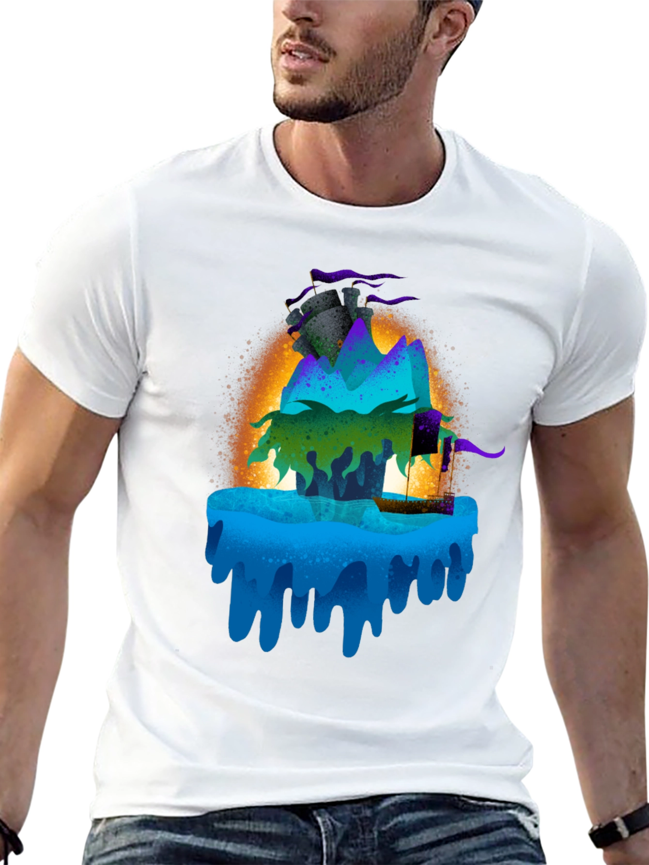 Mystic Island Graphic Tee - Black Cotton Blend
