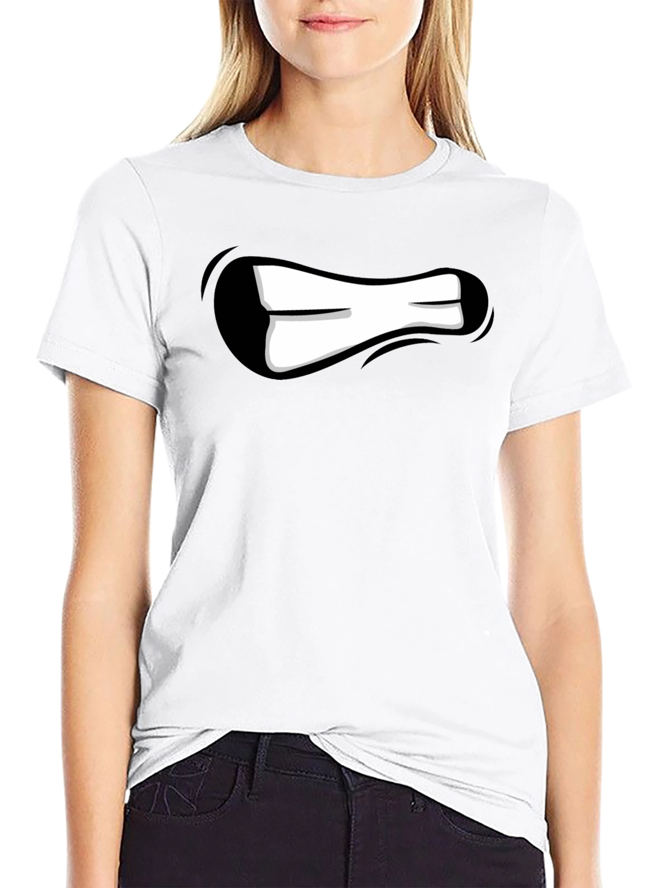 Cartoon Mouth Graphic Black T-Shirt