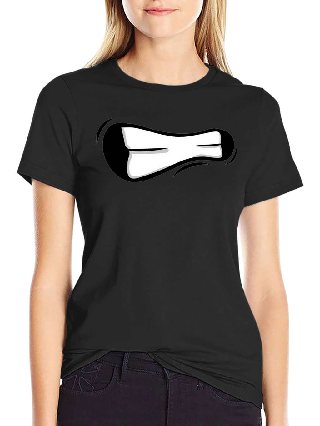 Cartoon Mouth Graphic Black T-Shirt