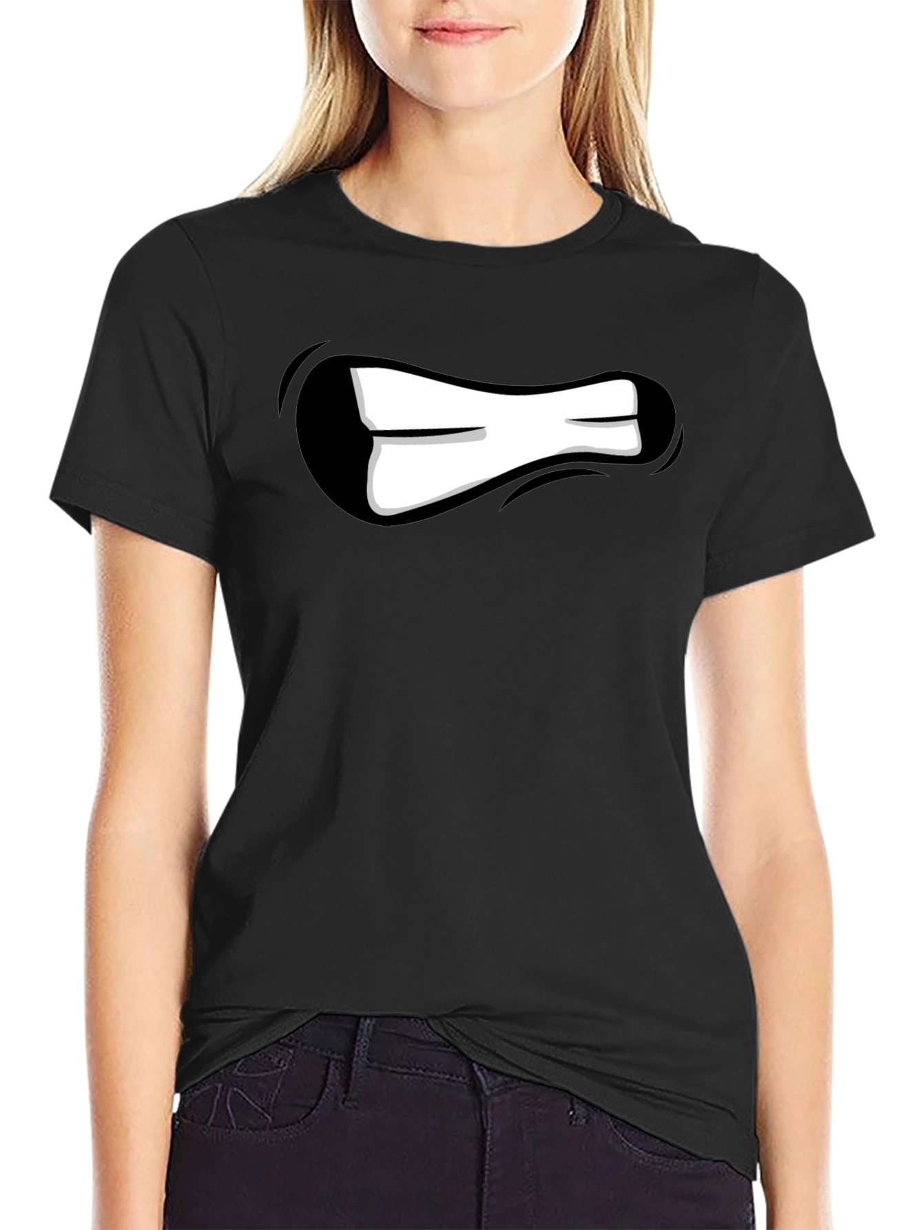 Cartoon Mouth Graphic Black T-Shirt