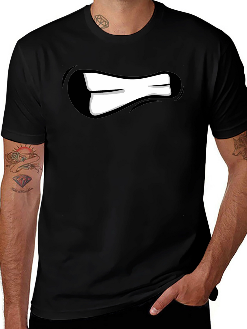 Cartoon Mouth Graphic Black T-Shirt