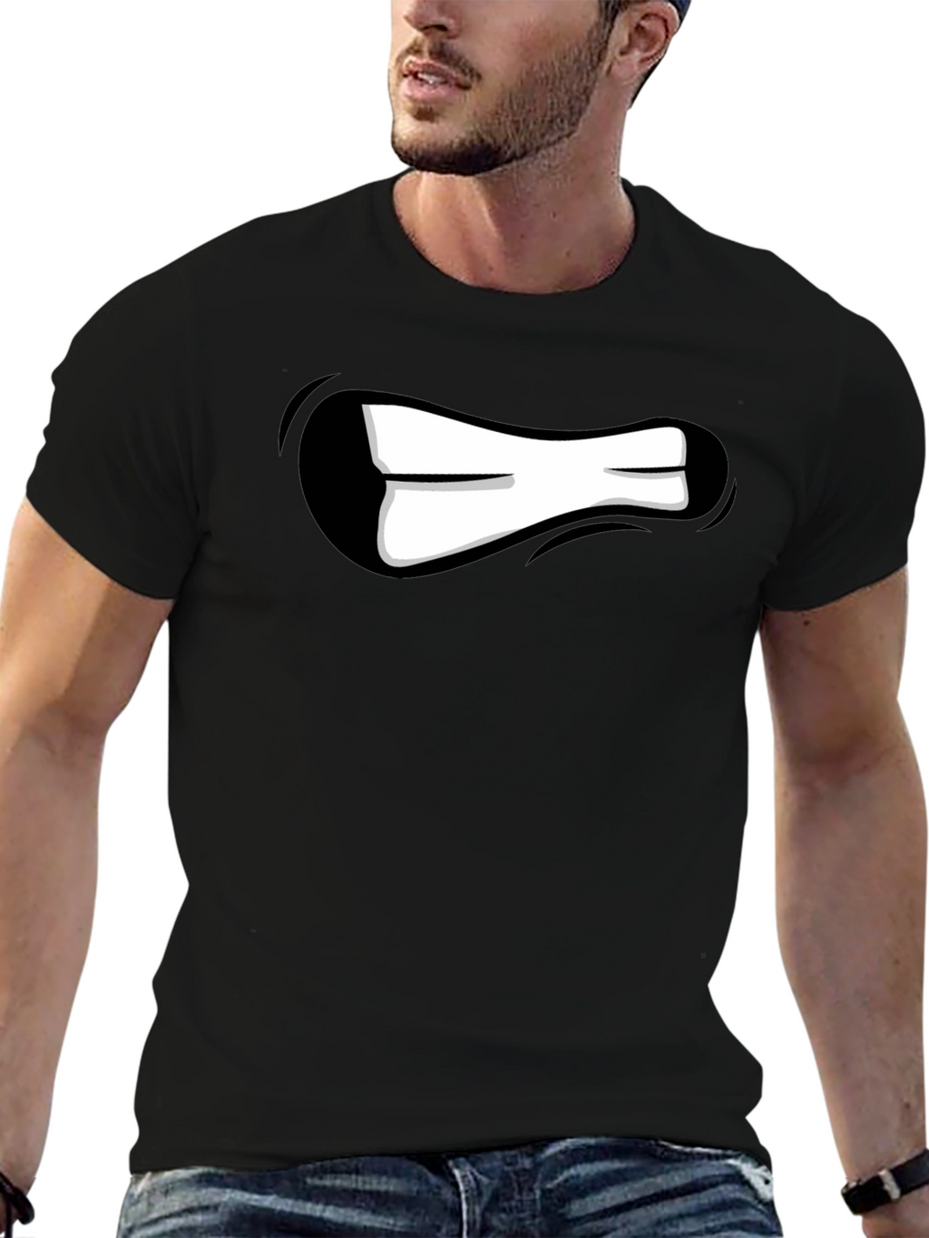 Cartoon Mouth Graphic Black T-Shirt