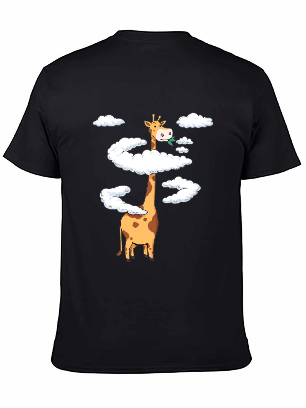 Giraffe in Clouds Graphic Tee - Black Cotton T-Shirt