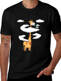 Giraffe in Clouds Graphic Tee - Black Cotton T-Shirt