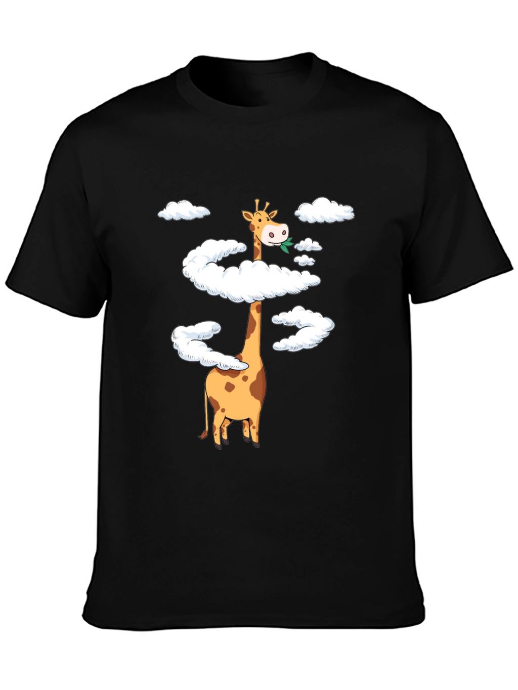 Giraffe in Clouds Graphic Tee - Black Cotton T-Shirt