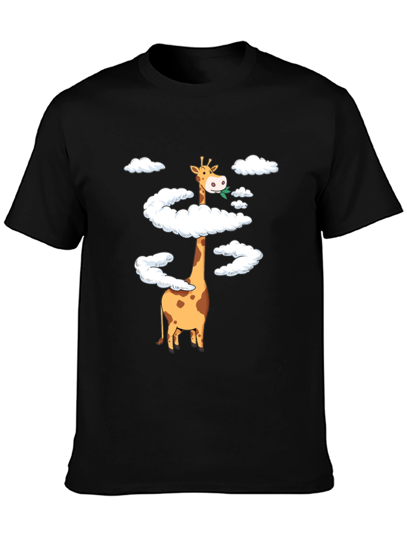Giraffe in Clouds Graphic Tee - Black Cotton T-Shirt