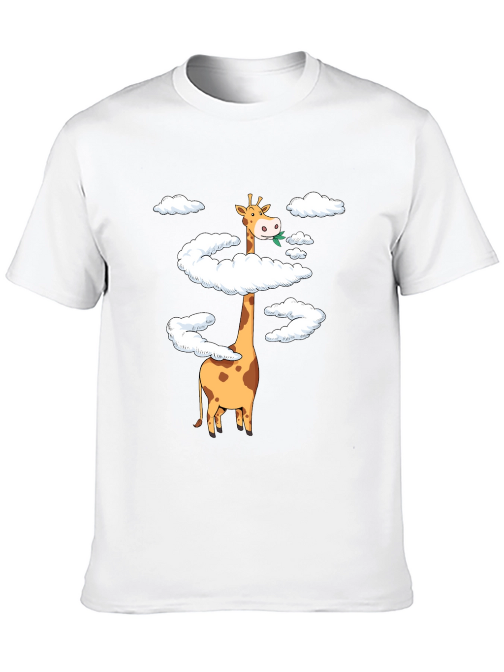 Giraffe in Clouds Graphic Tee - Black Cotton T-Shirt