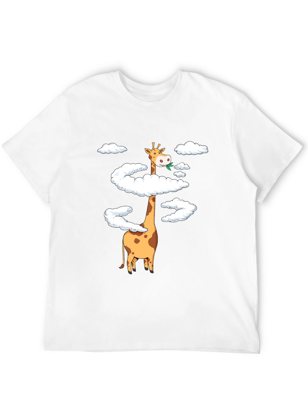 Giraffe in Clouds Graphic Tee - Black Cotton T-Shirt