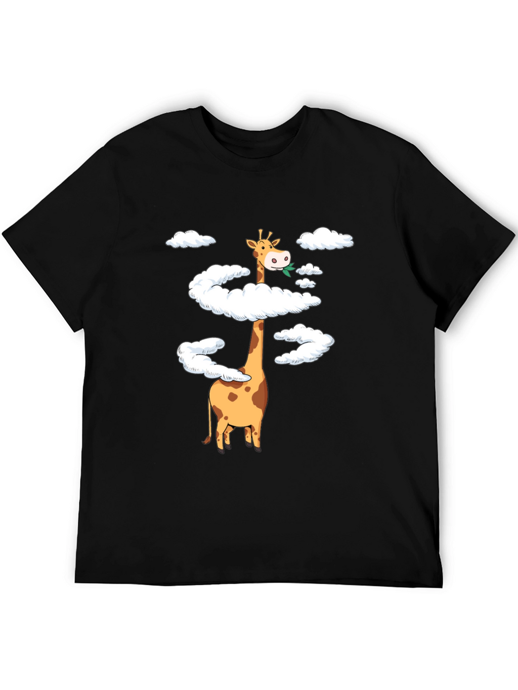 Giraffe in Clouds Graphic Tee - Black Cotton T-Shirt