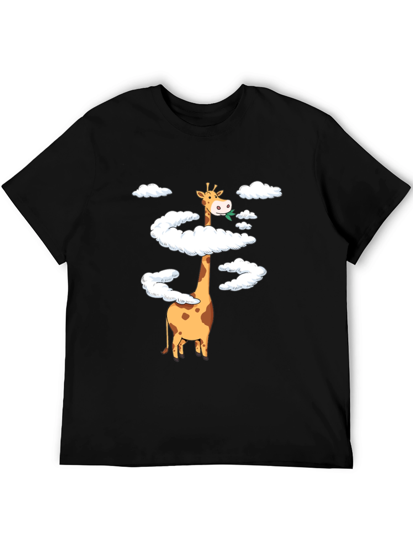Giraffe in Clouds Graphic Tee - Black Cotton T-Shirt