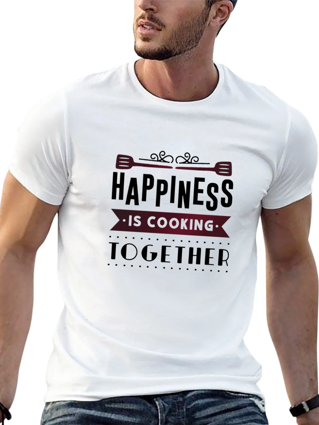 Happiness is Cooking Together Black Graphic Tee