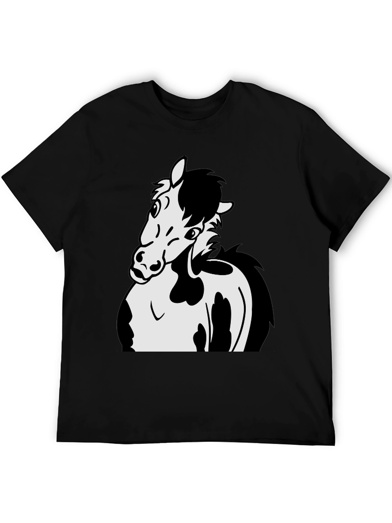 Black Horse Cartoon Graphic T-Shirt
