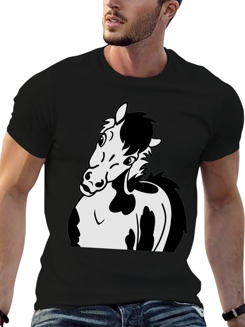 Black Horse Cartoon Graphic T-Shirt