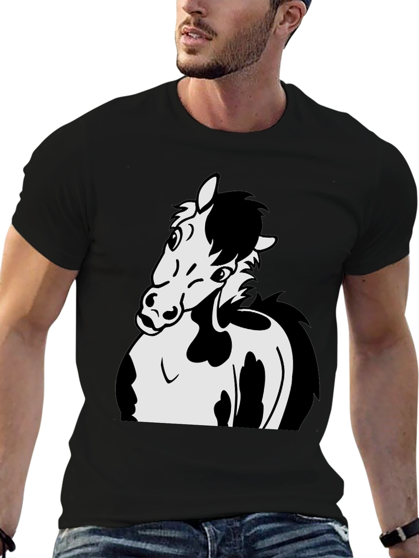 Black Horse Cartoon Graphic T-Shirt