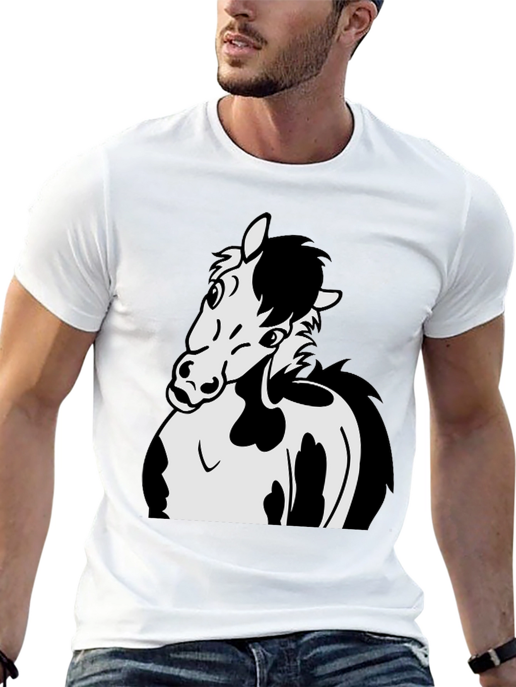 Black Horse Cartoon Graphic T-Shirt