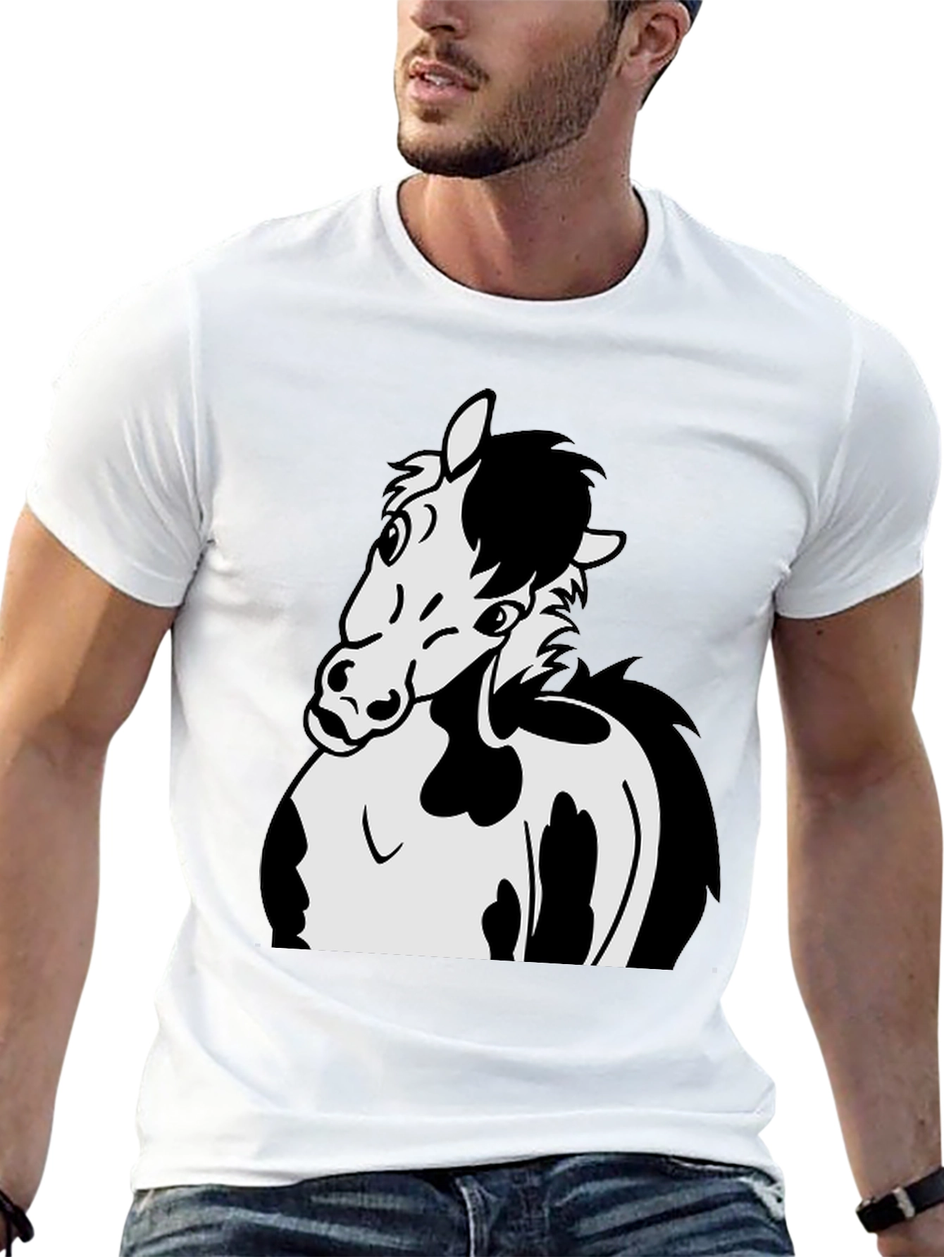 Black Horse Cartoon Graphic T-Shirt