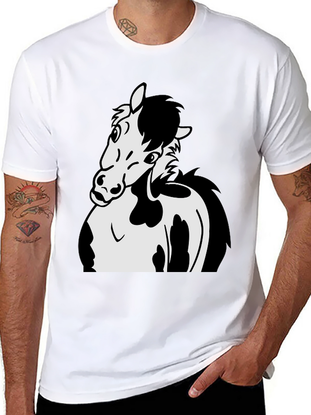 Black Horse Cartoon Graphic T-Shirt