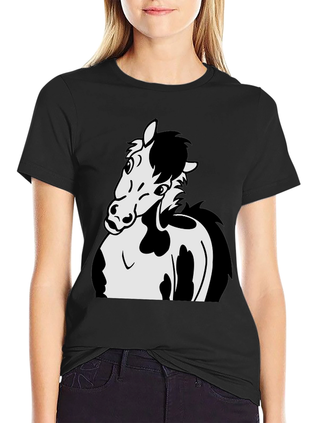 Black Horse Cartoon Graphic T-Shirt