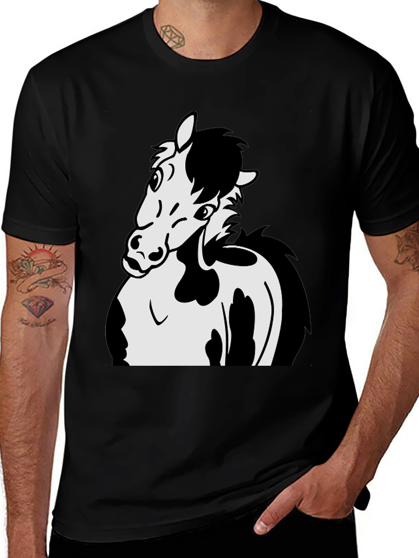 Black Horse Cartoon Graphic T-Shirt