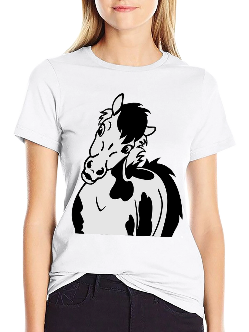 Black Horse Cartoon Graphic T-Shirt