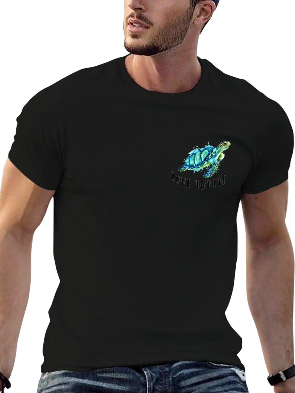 Love Turtle Black T-Shirt - Mens Casual Tee