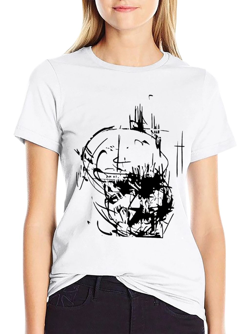 Abstract Skull Graphic Print Black T-Shirt