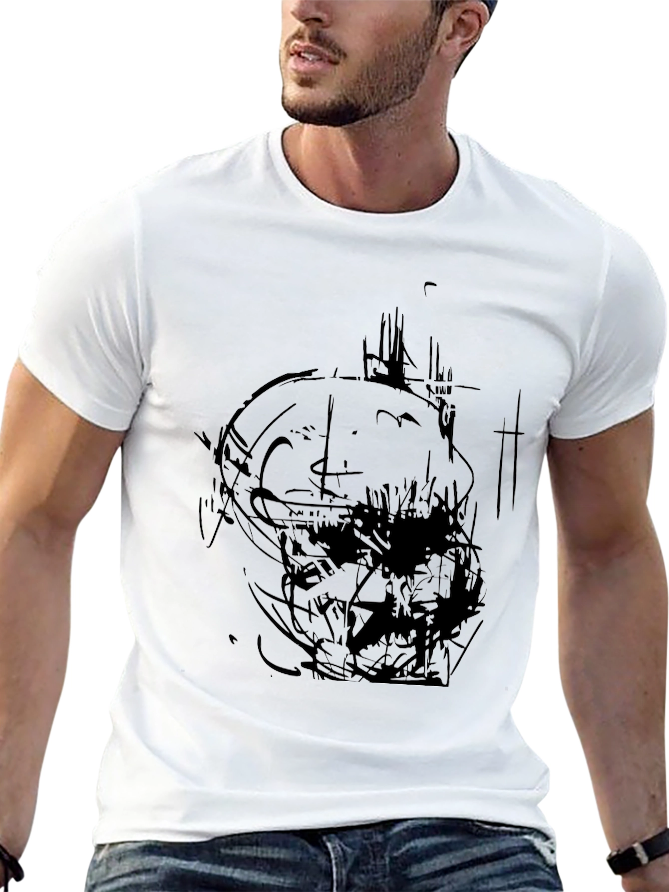 Abstract Skull Graphic Print Black T-Shirt