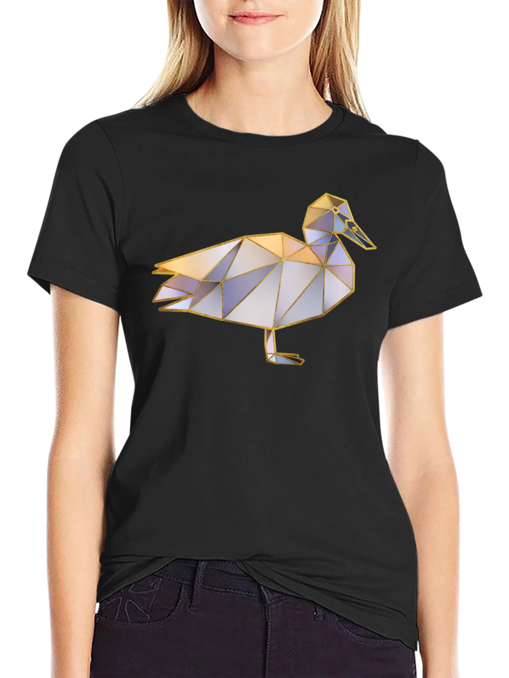 Geometric Duck Graphic Tee - Stylish Black T-Shirt