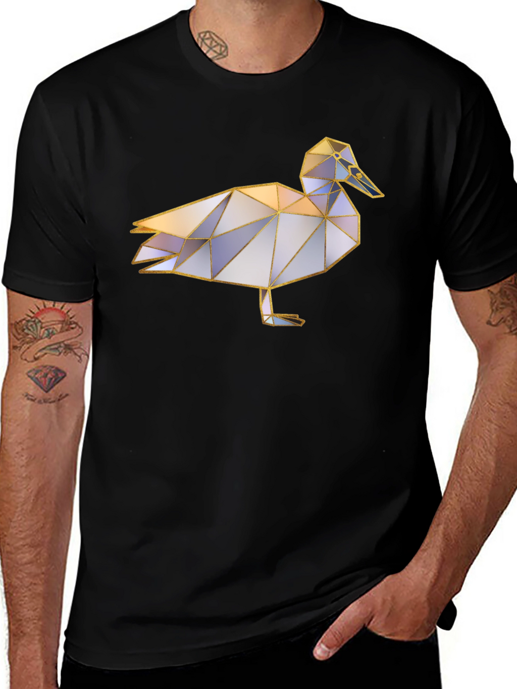 Geometric Duck Graphic Tee - Stylish Black T-Shirt