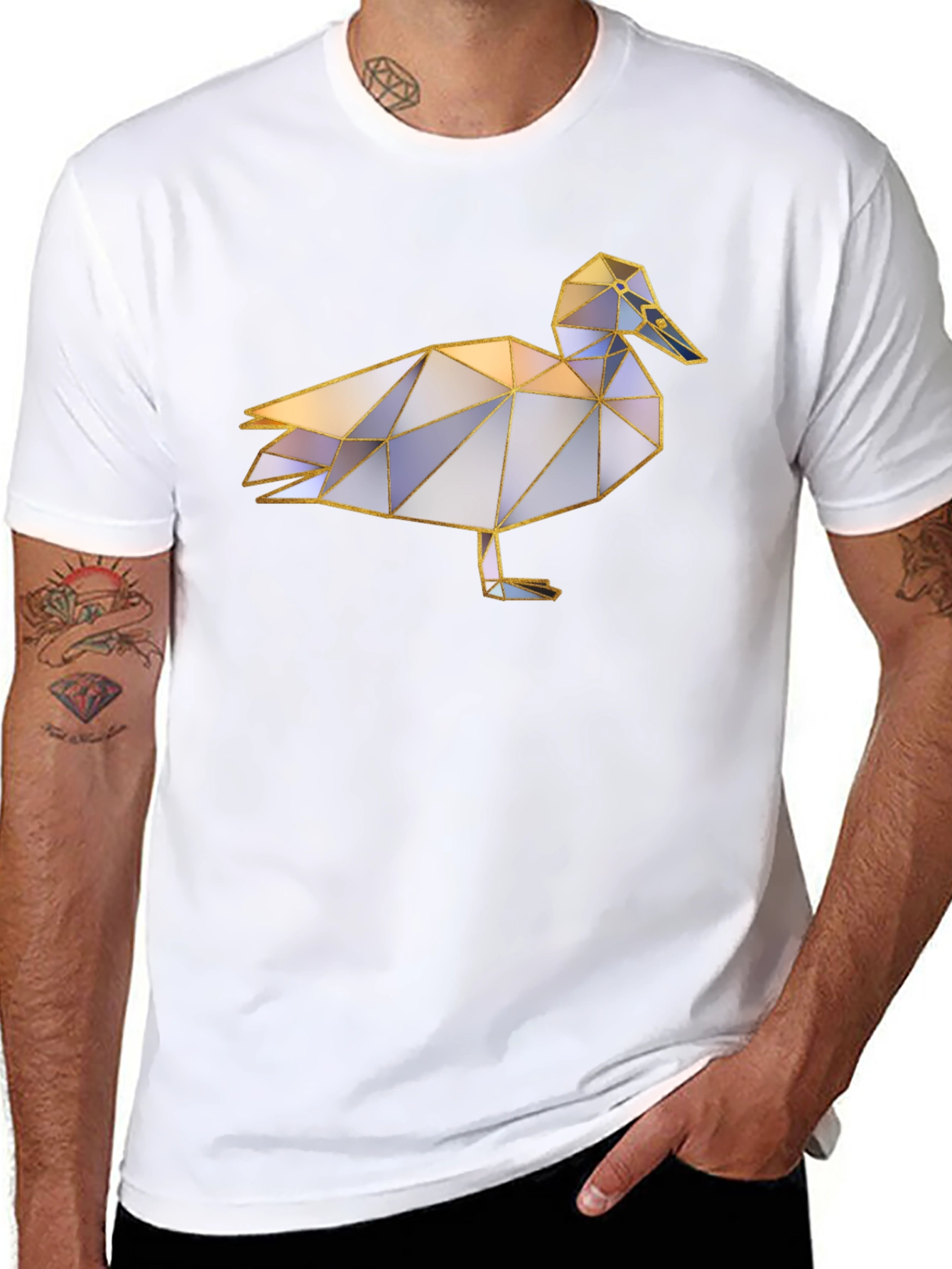 Geometric Duck Graphic Tee - Stylish Black T-Shirt