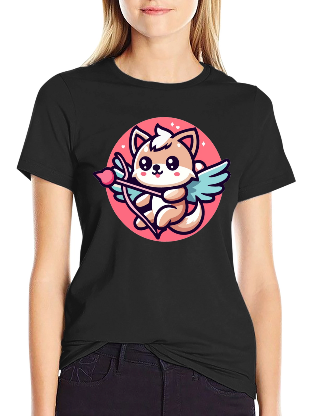 Cute Cupid Dog Graphic T-Shirt - Valentines Day
