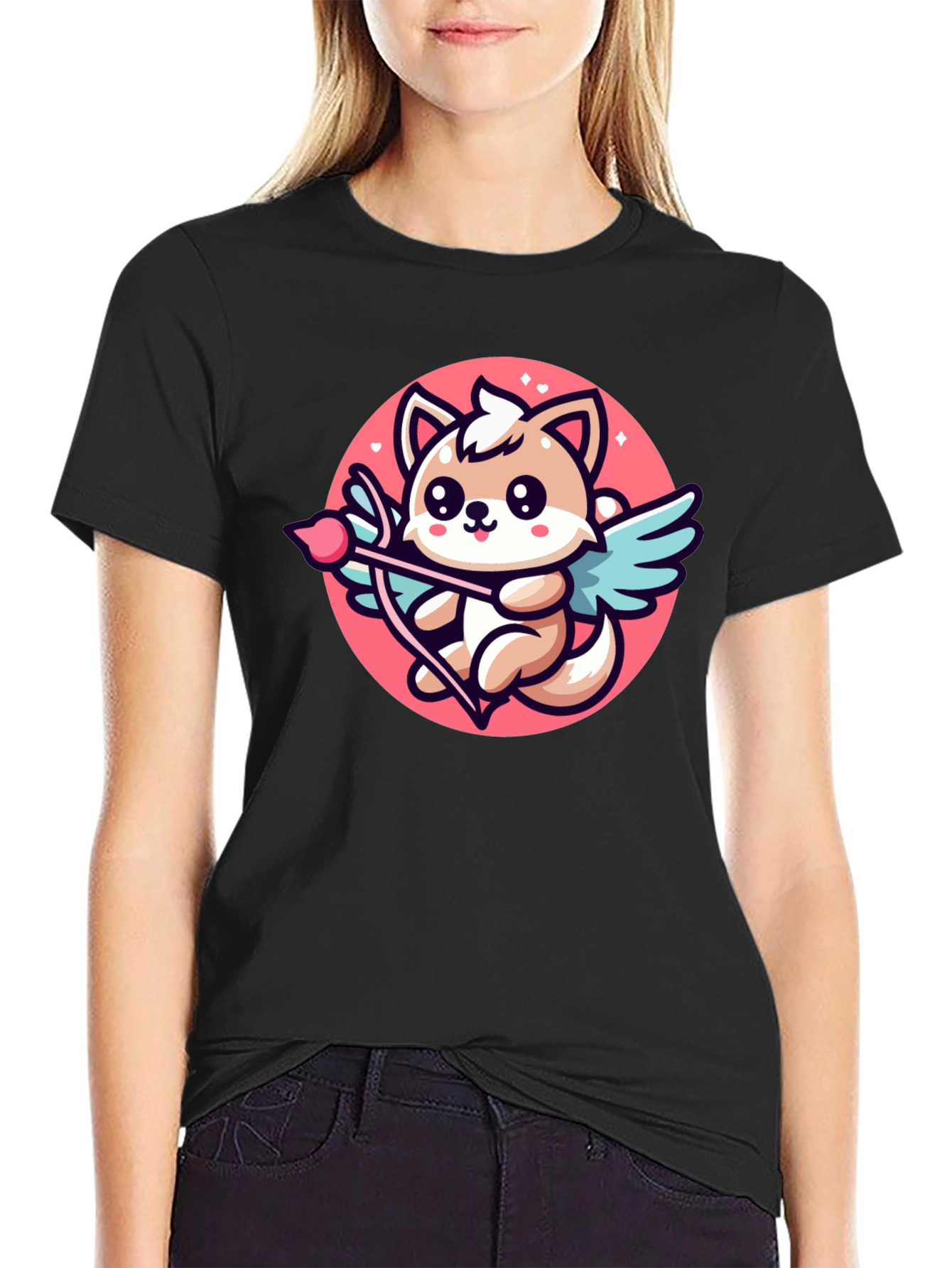 Cute Cupid Dog Graphic T-Shirt - Valentines Day