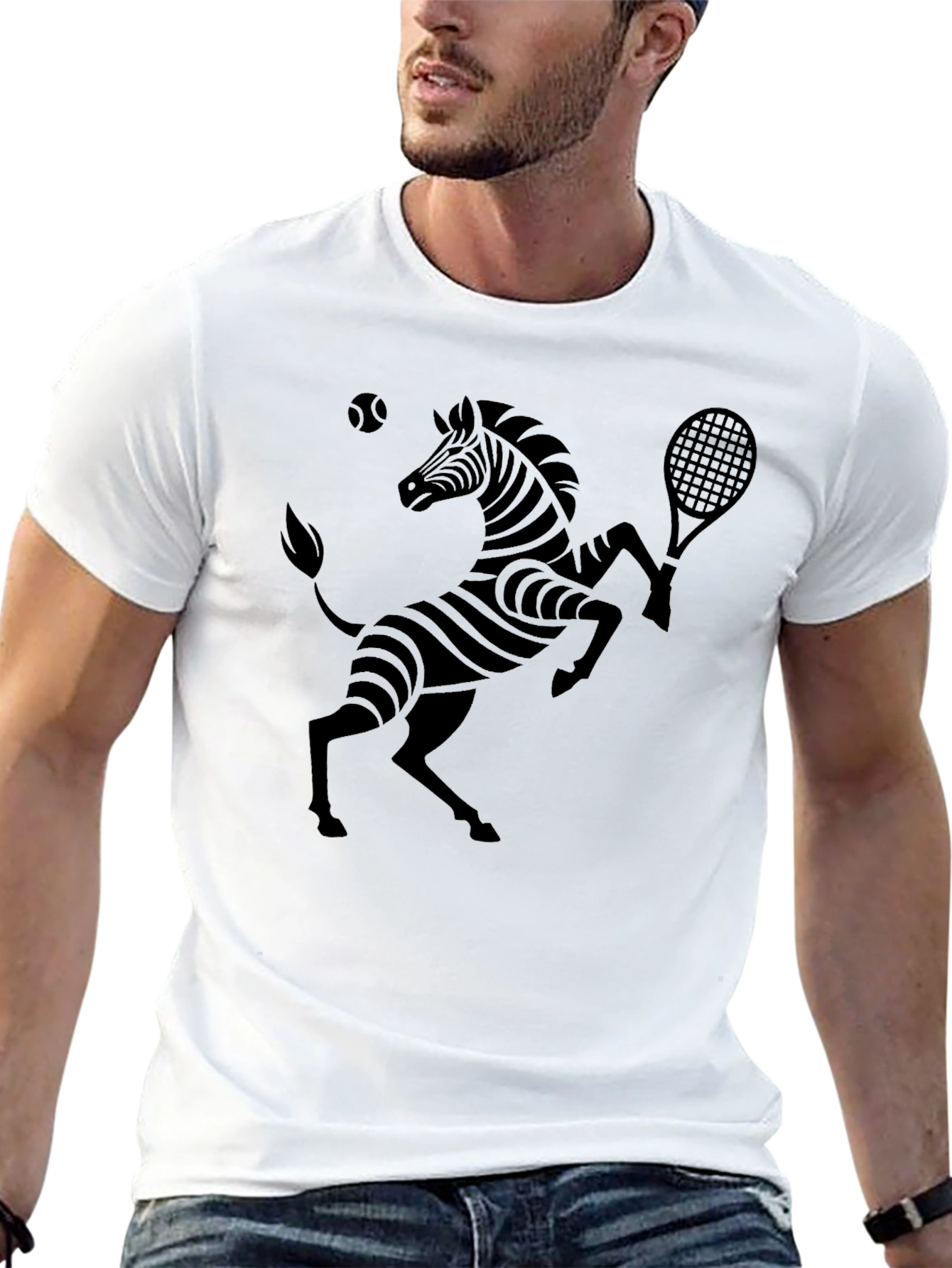Zebra Tennis Graphic Tee - Black Cotton T-Shirt