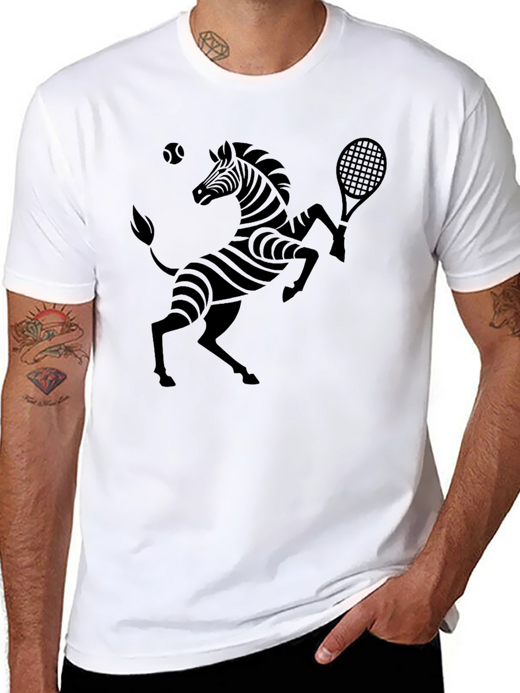 Zebra Tennis Graphic Tee - Black Cotton T-Shirt