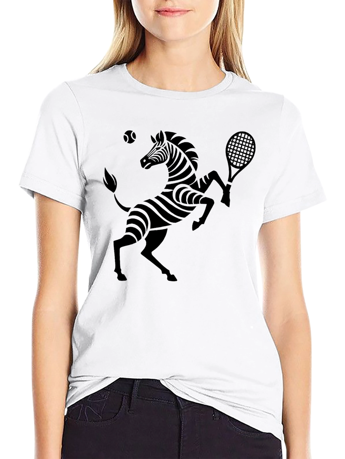 Zebra Tennis Graphic Tee - Black Cotton T-Shirt