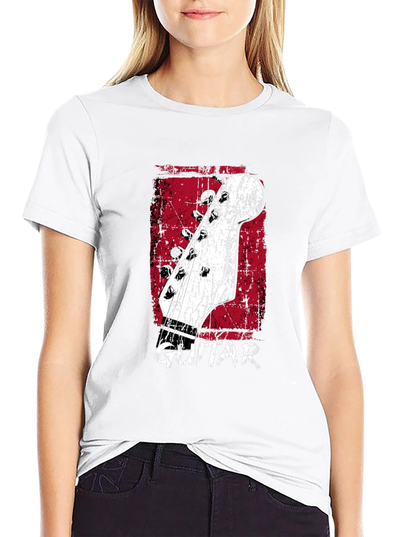 Retro Guitar Headstock Graphic T-Shirt - Black