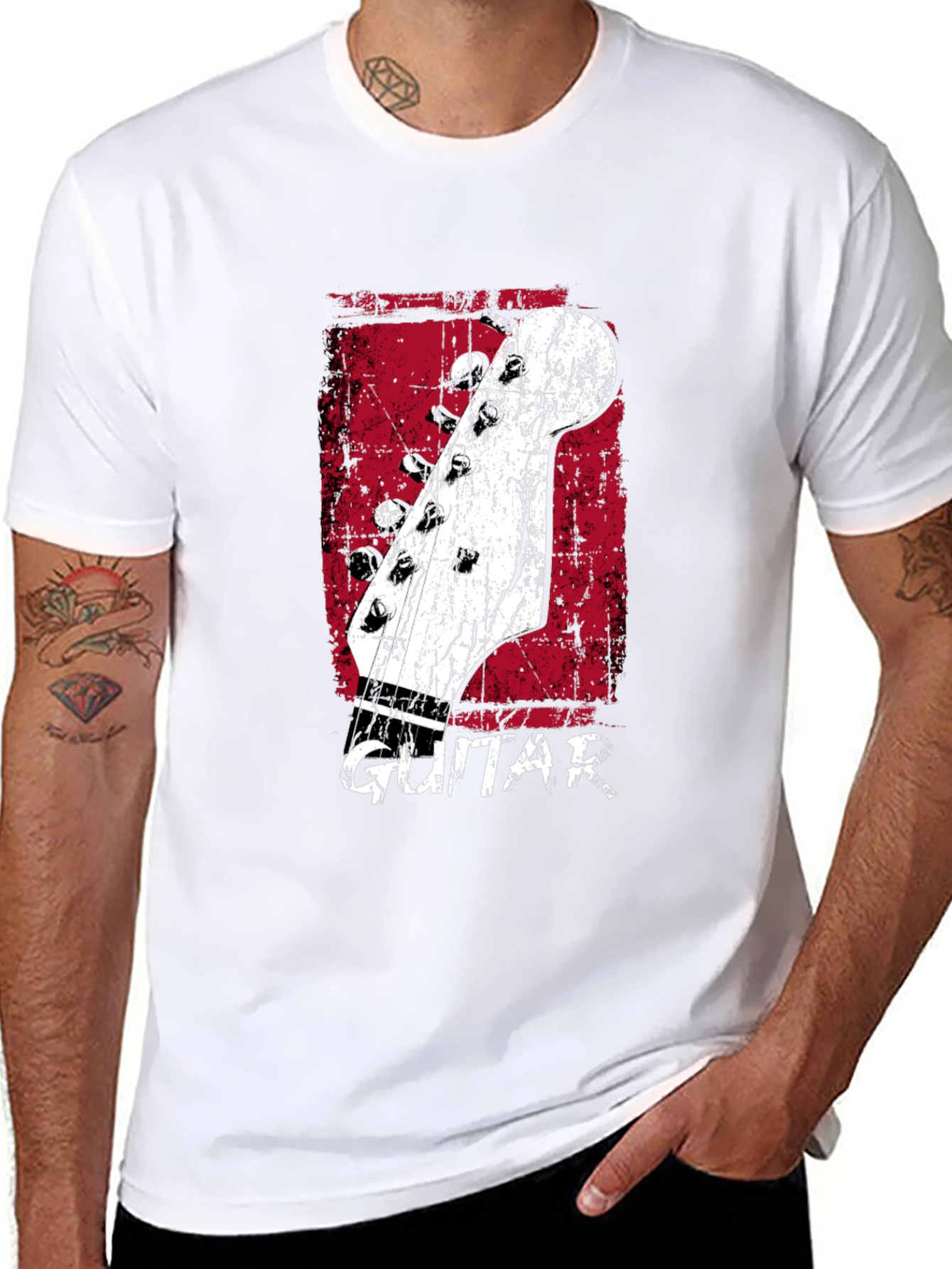 Retro Guitar Headstock Graphic T-Shirt - Black