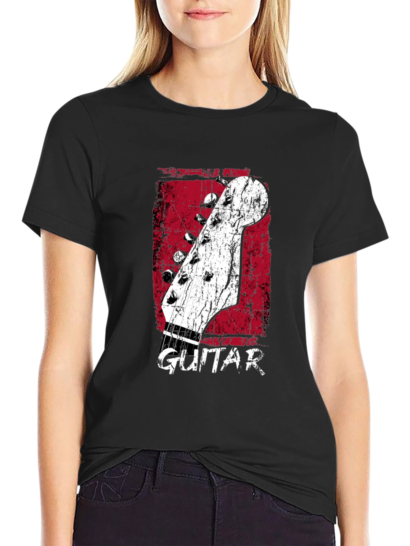 Retro Guitar Headstock Graphic T-Shirt - Black