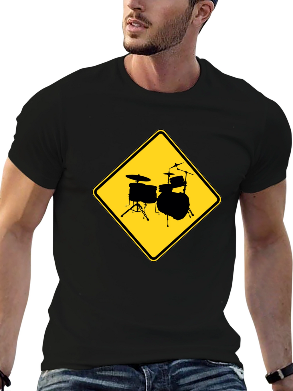Drum Set Ahead T-Shirt - Musician Road Sign