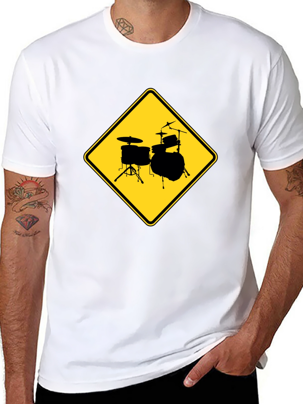 Drum Set Ahead T-Shirt - Musician Road Sign